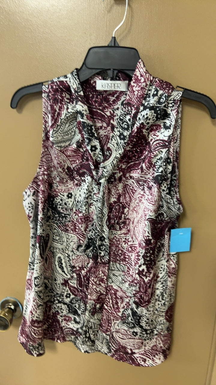 KASPER Top Large Burgundy, Black, White
