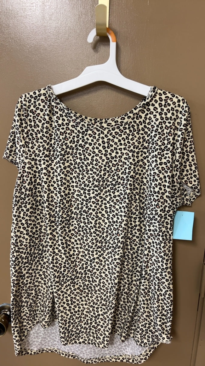 T-Shirt 0XL Beige with black leopard print
