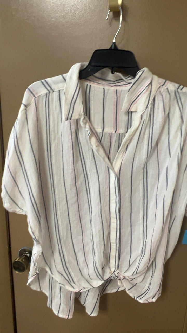 Aerie Shirt Large White with navy blue and red stripes