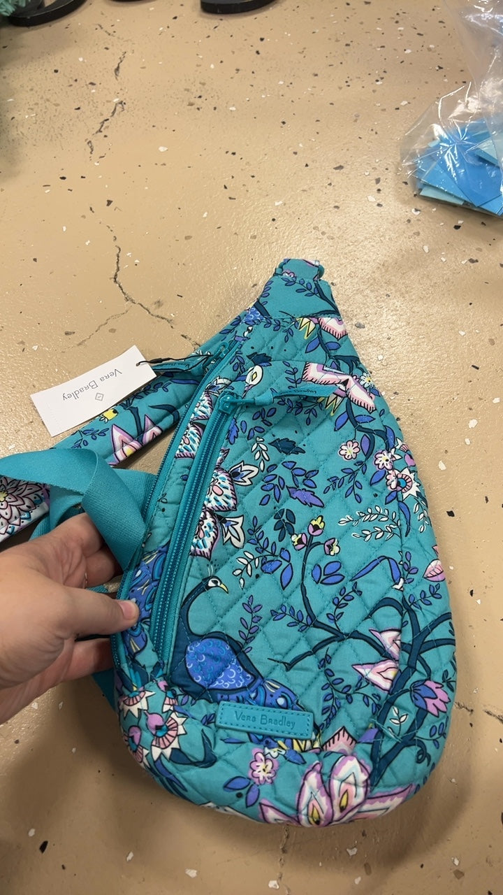 Vera Bradley Bag Teal with pink, purple, yellow, white, and blue floral pattern