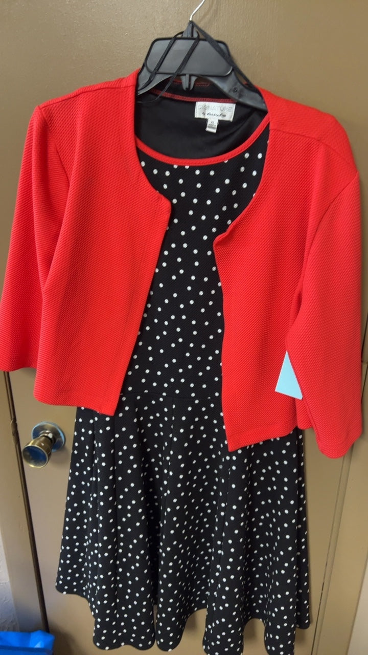 Signature Collection Dress XL Black with white polka dots and red