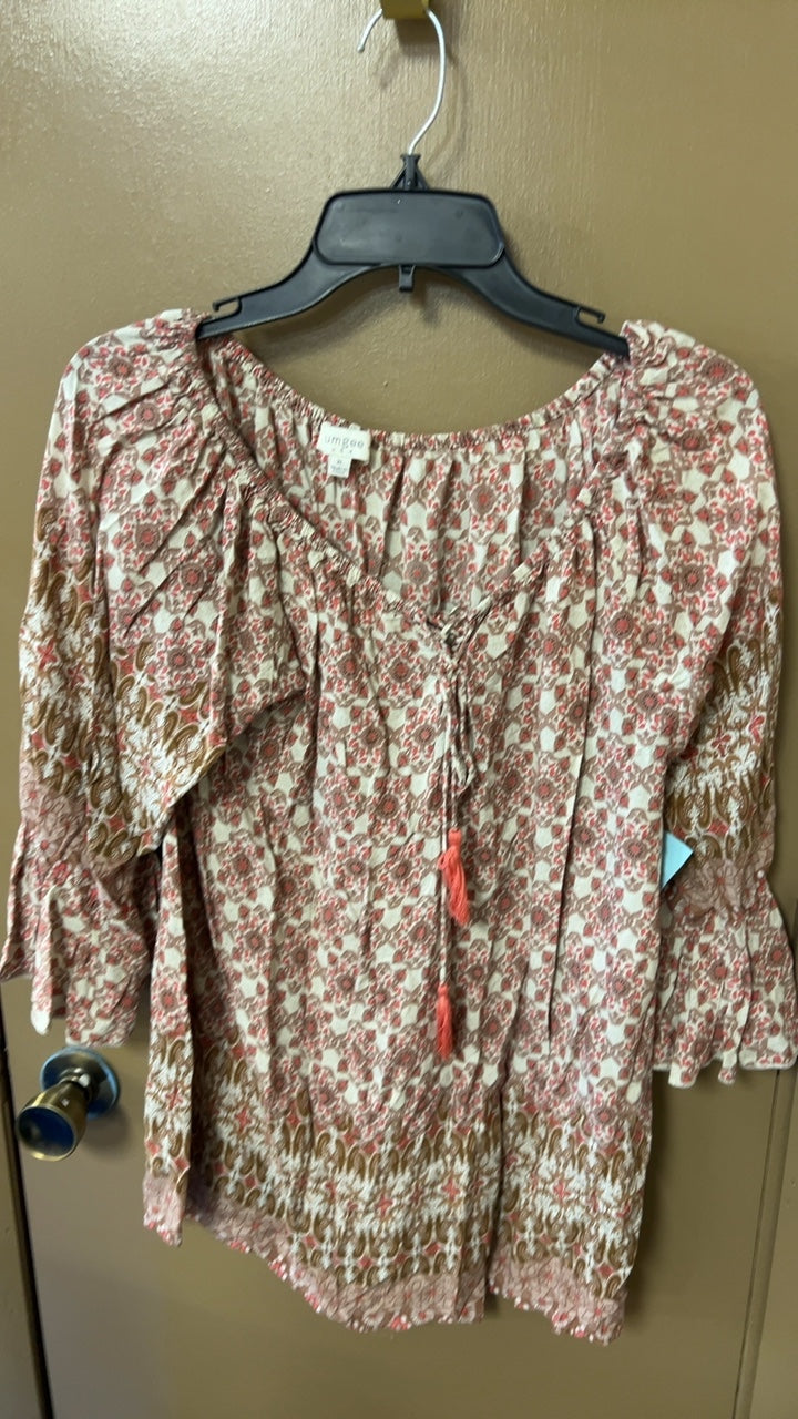 Umgee Blouse XL Beige with pink and brown floral pattern