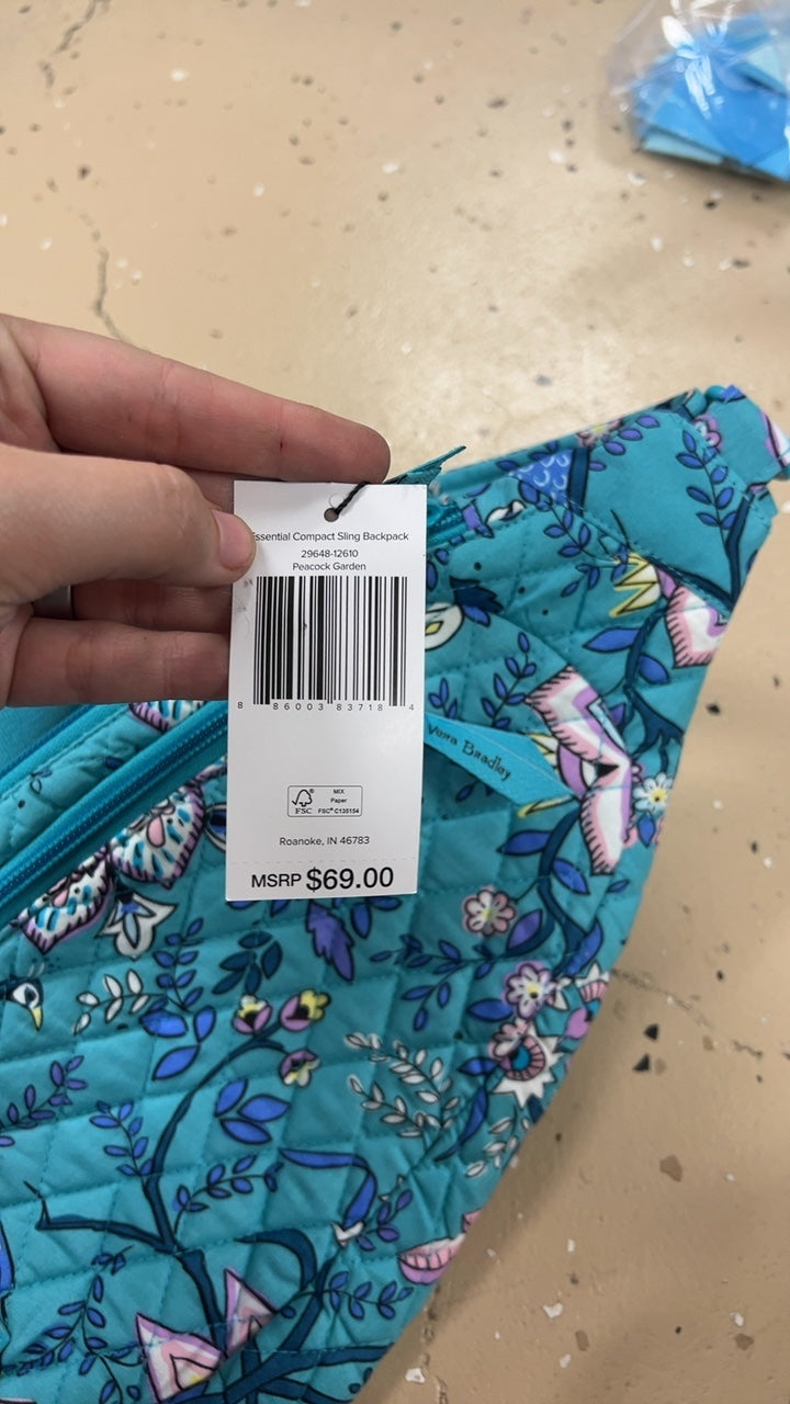 Vera Bradley Bag Teal with pink, purple, yellow, white, and blue floral pattern
