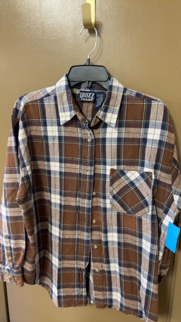 Quiz Jeans Shirt MENS Large Brown, Beige, Blue, White