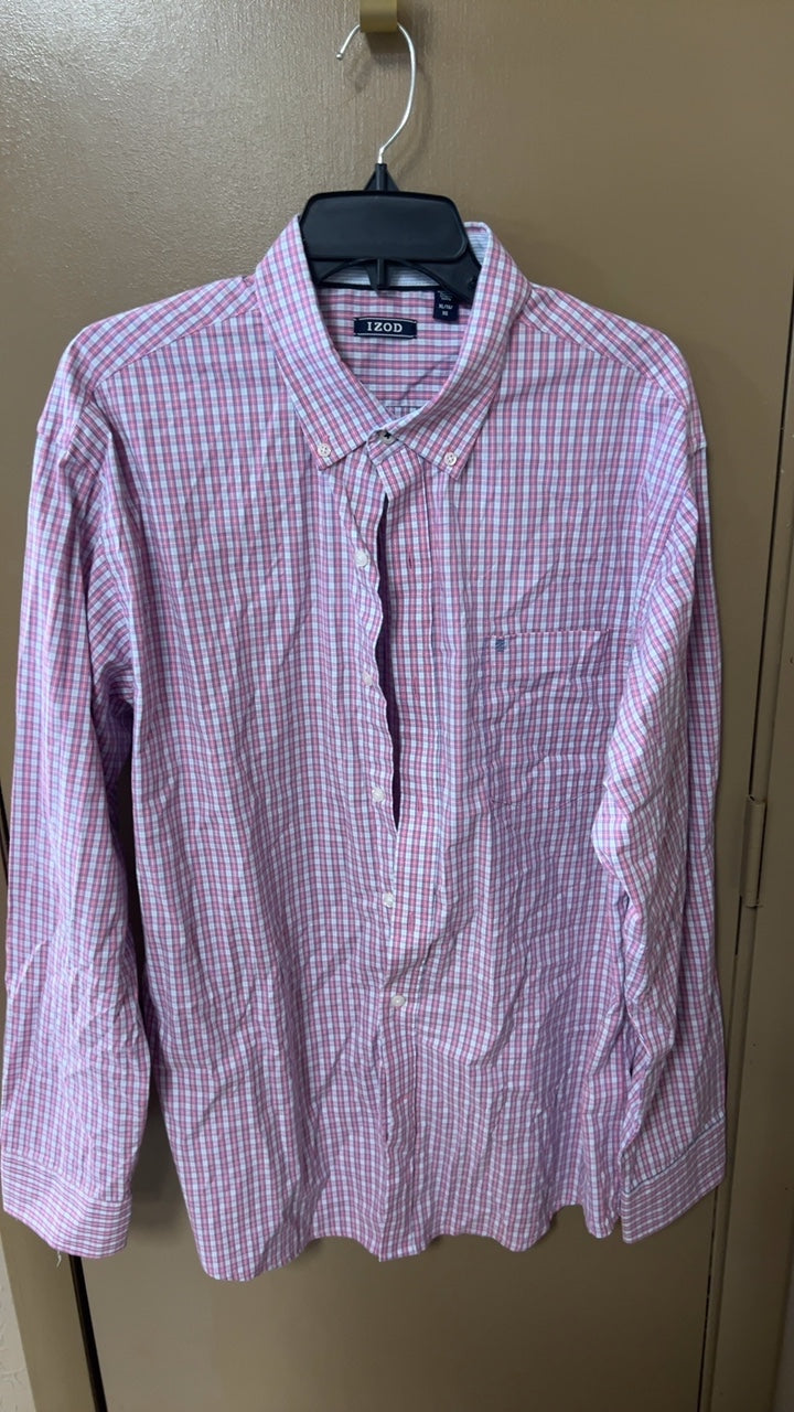 IZOD Shirt MENS XL Pink and white checked