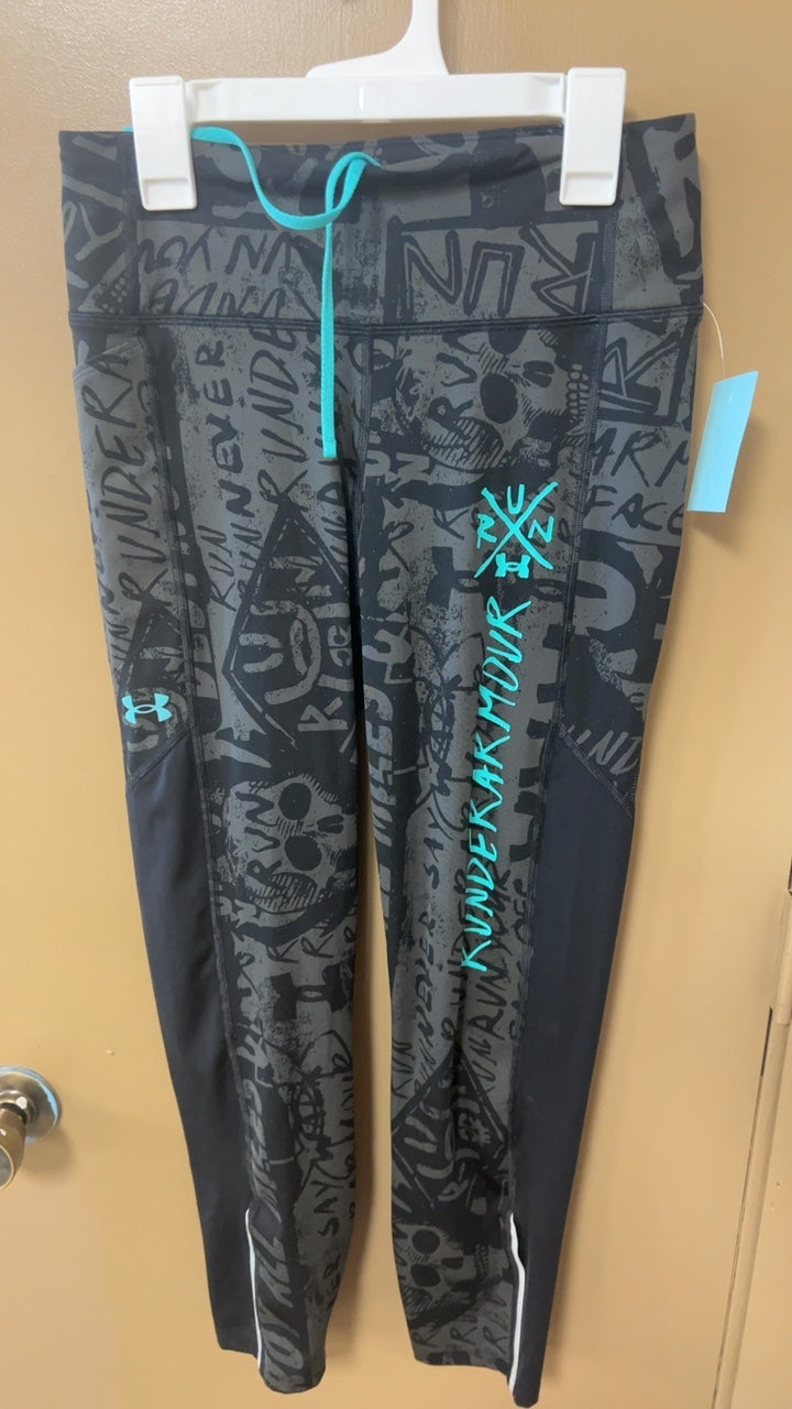 Under Armour Leggings Medium Gray with black pattern and blue accents