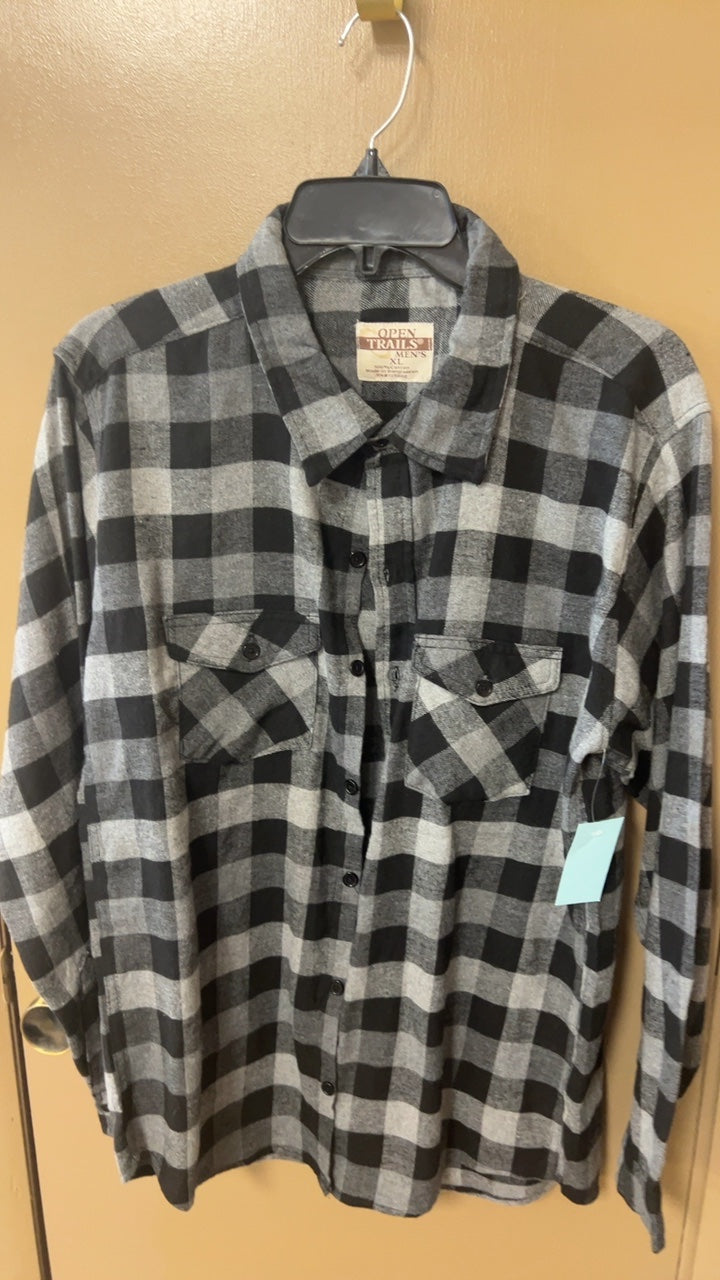 Open Trails Shirt MENS XL Gray and black checkered