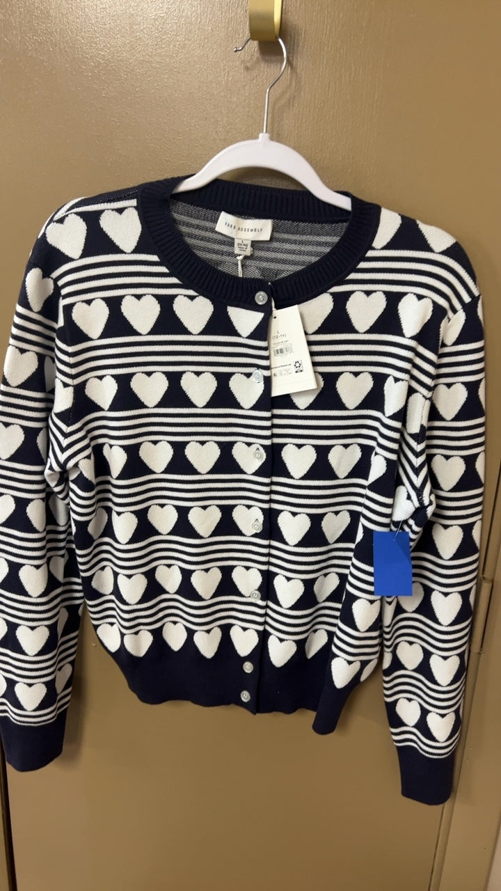True Assembly Sweater Large Navy Blue and White