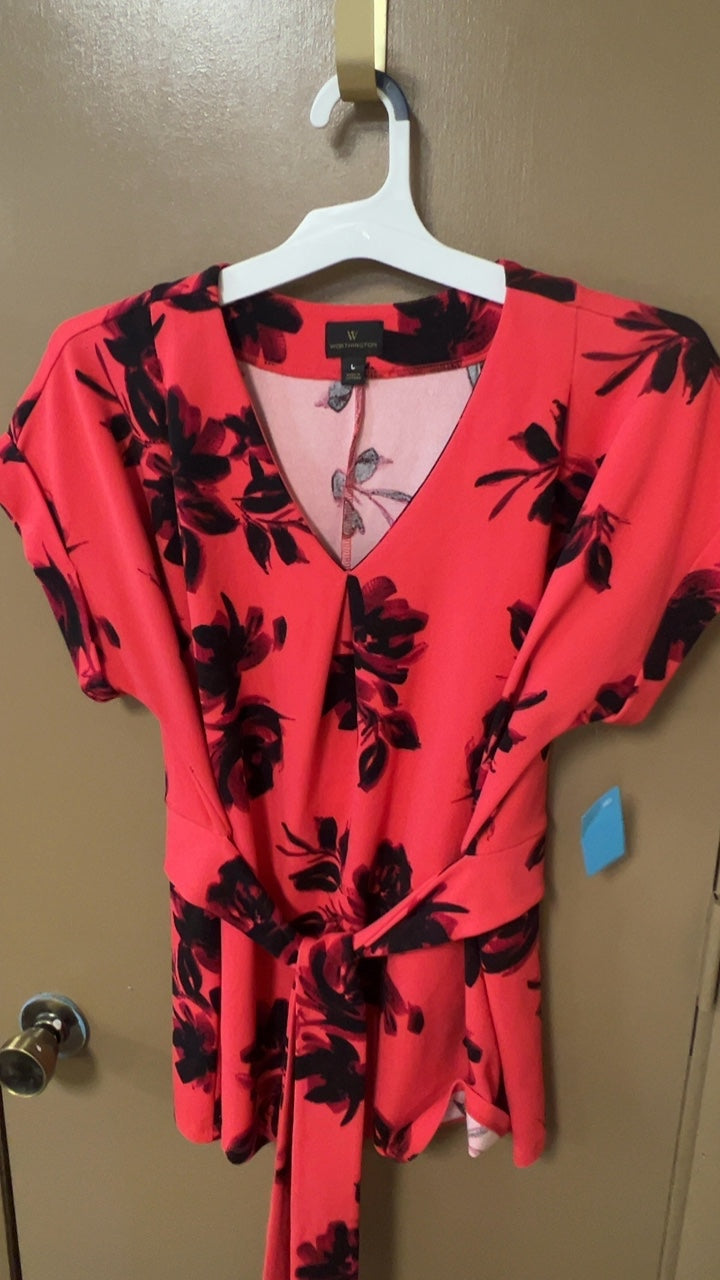 Worthington Dress Large Coral with black floral pattern