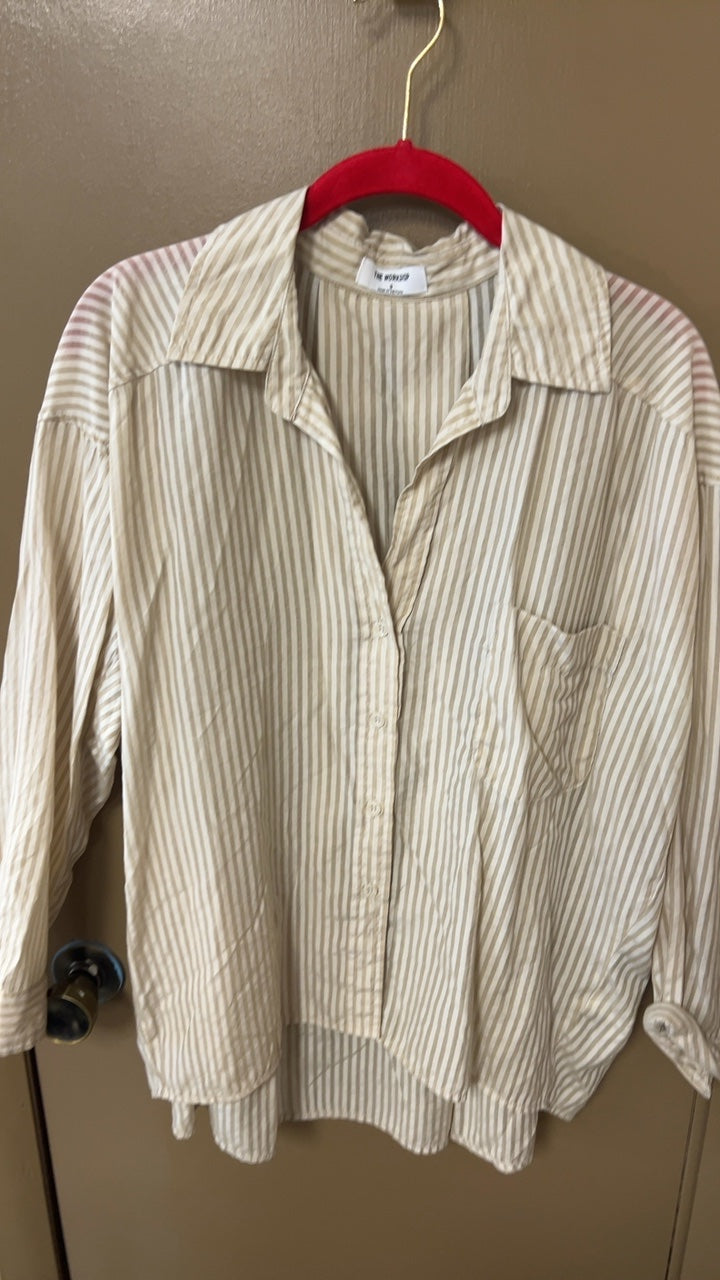 The Workshop Shirt Small Beige with white stripes