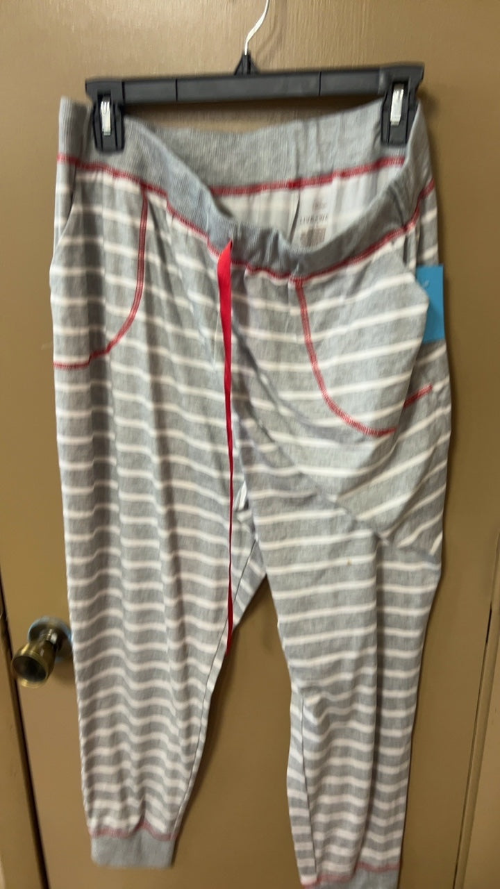 Pj Pants Large Gray and white stripes with red accents