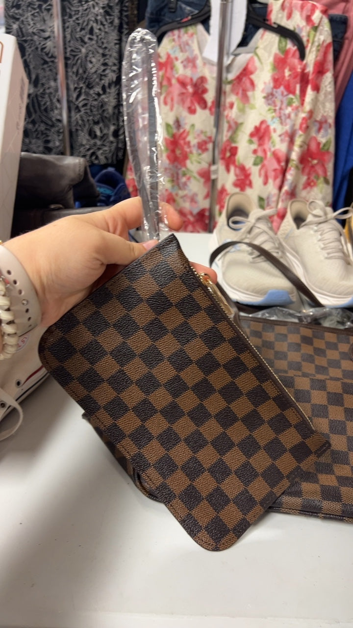 LV DUPE Bag Brown and dark brown checkered pattern
