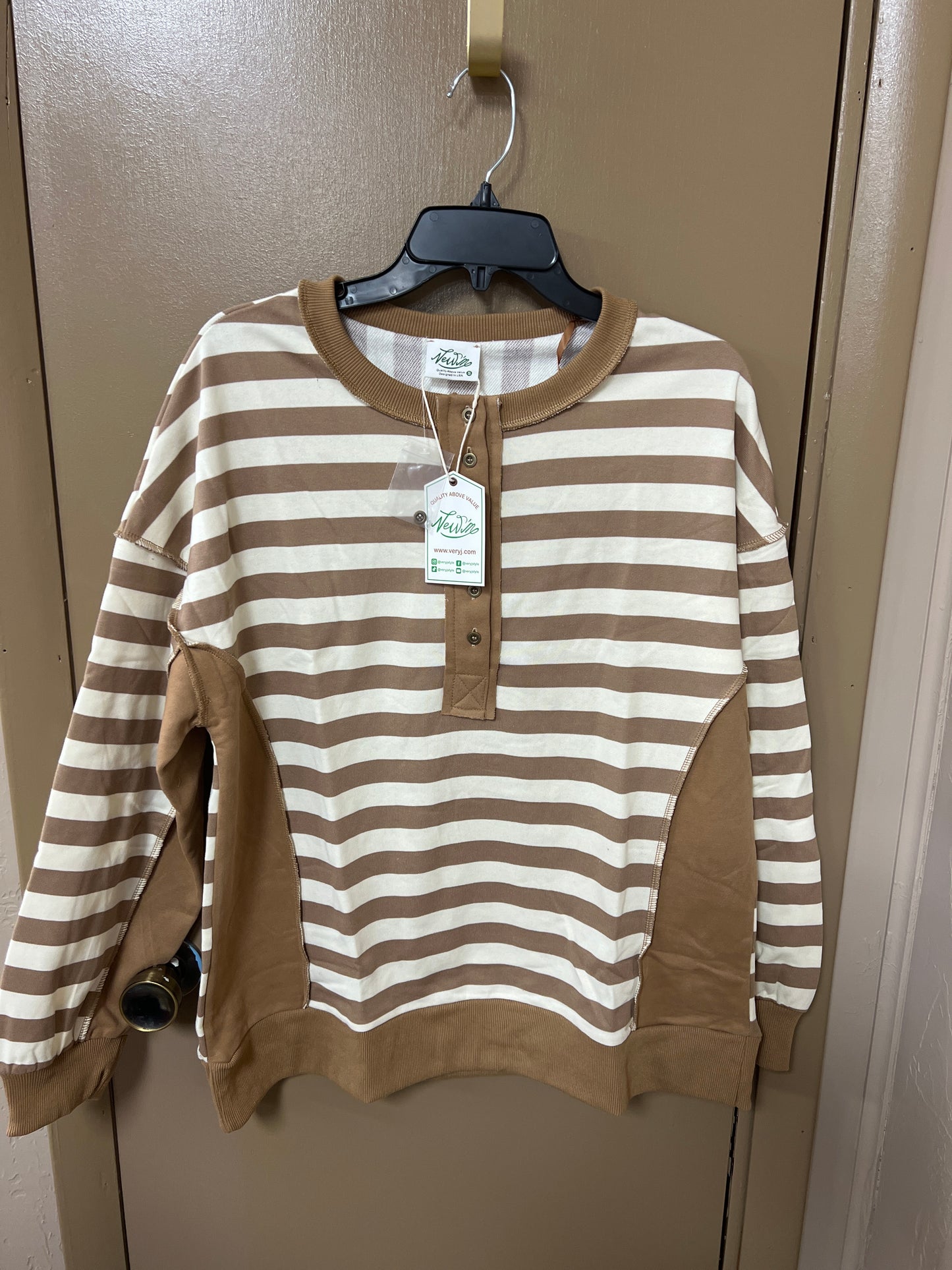Harley Oversized Taupe and Cream Button Down Top