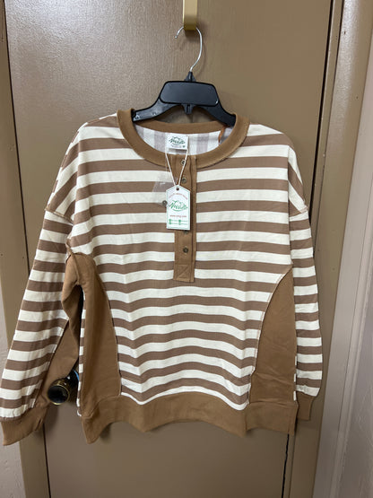 Harley Oversized Taupe and Cream Button Down Top