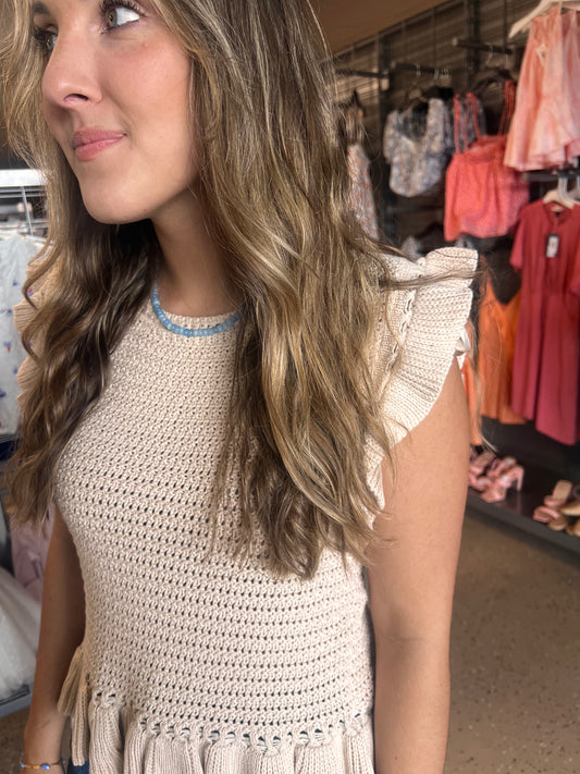 On the Go Nude Ruffle Sweater Top